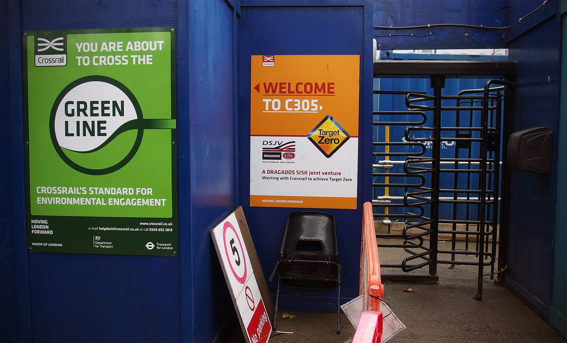 Turnstile entrance to Crossrail site