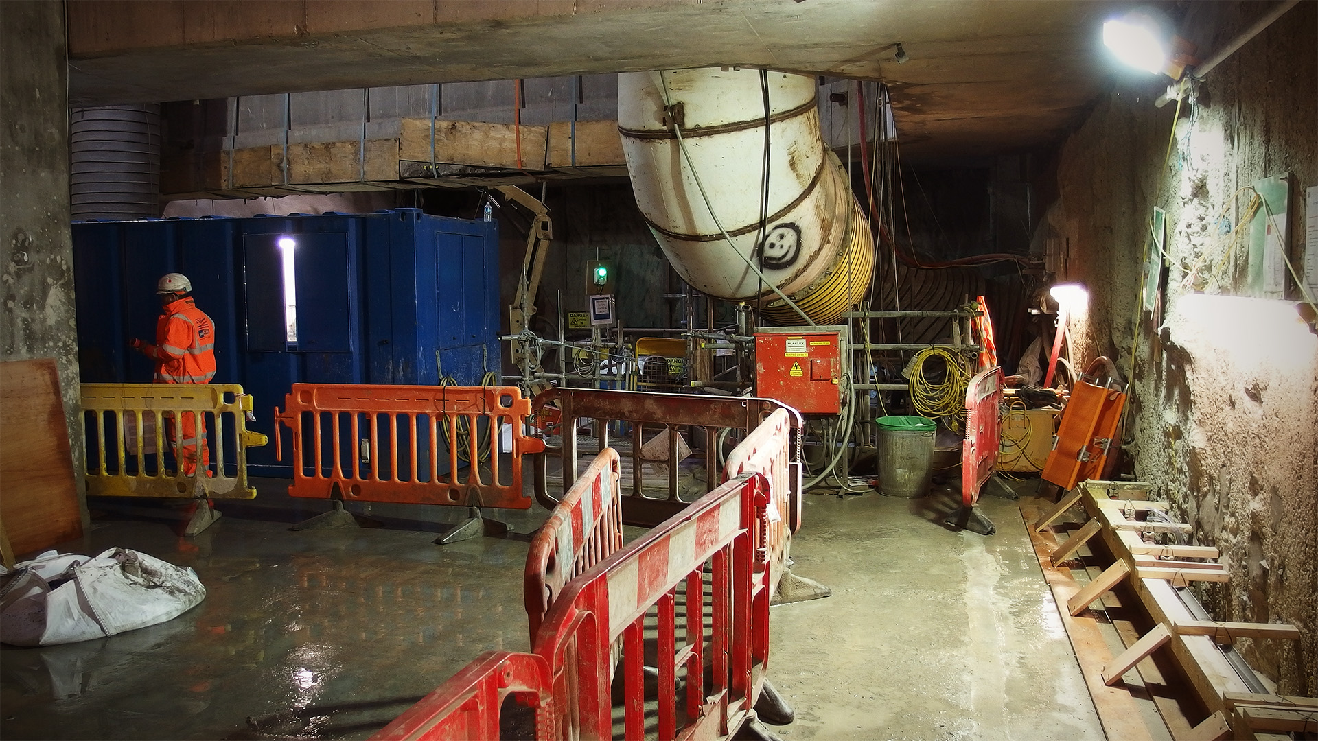 A busy construction site, buried underground